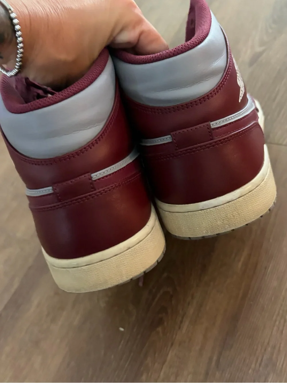 Jordan 1s Men's High-Top Sneakers in Burgundy and Light Gray size 14